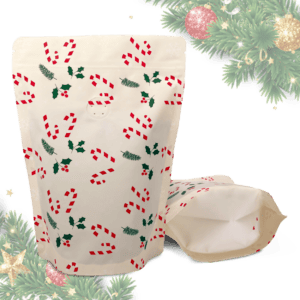 250g Christmas Stand Up Pouches - Off-White, Recyclable