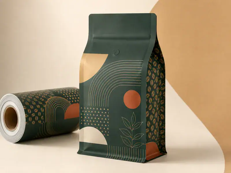 Rotogravure printing press and engraved drums producing custom coffee packaging